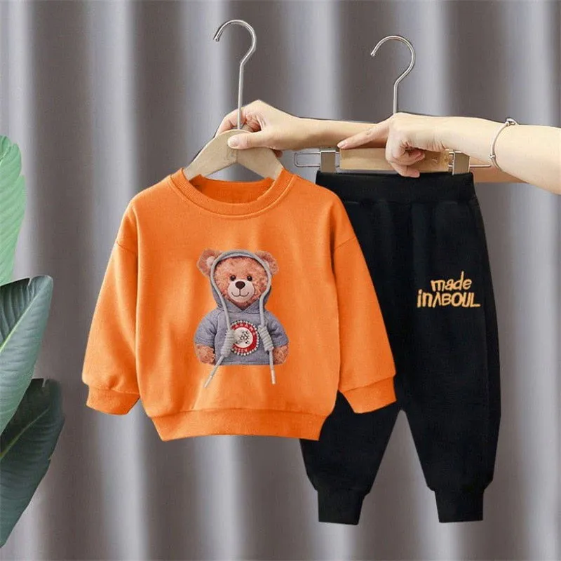 2Pcs Toddler Baby Bear Print Cotton Activewear Outfits