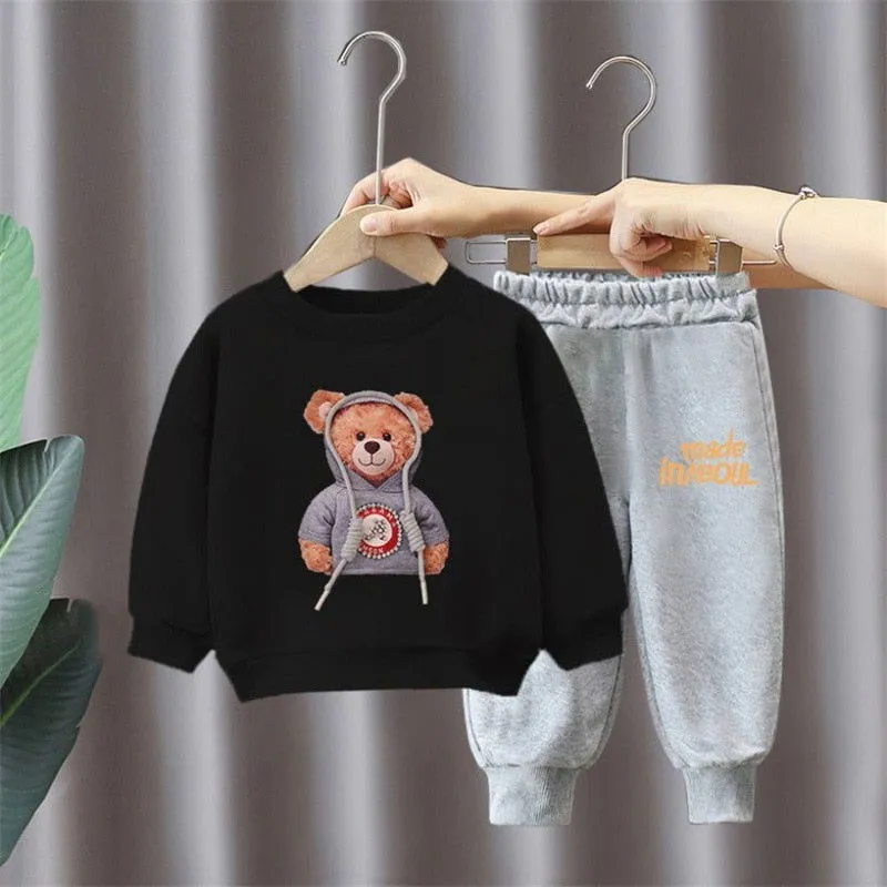 2Pcs Toddler Baby Bear Print Cotton Activewear Outfits