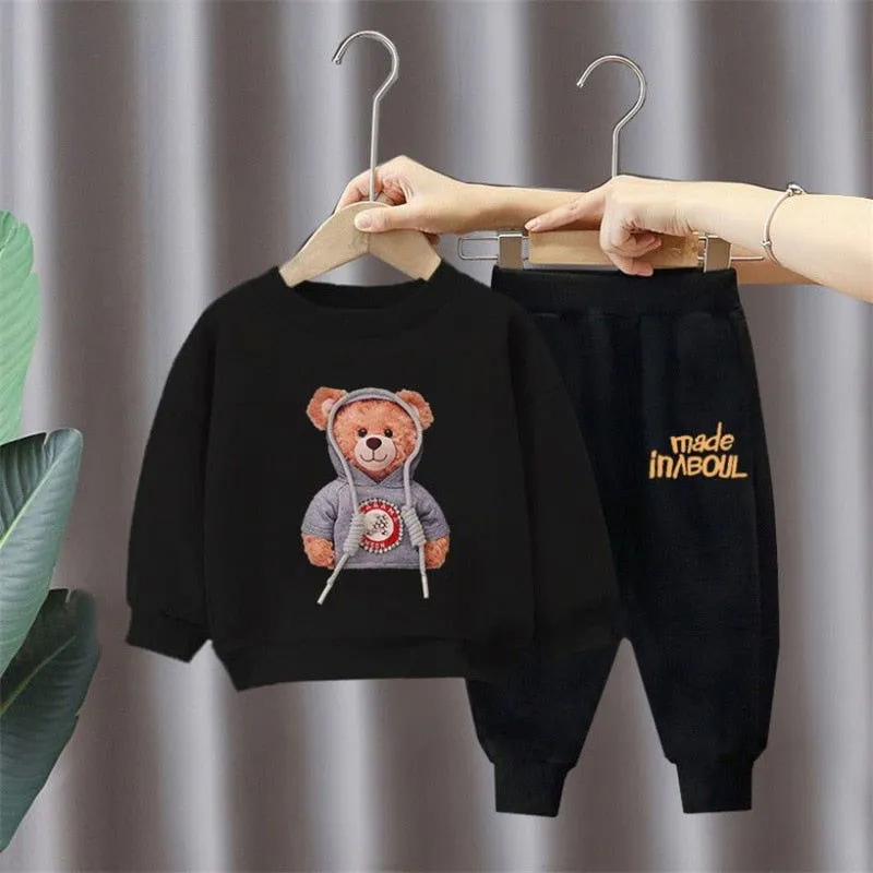 2Pcs Toddler Baby Bear Print Cotton Activewear Outfits