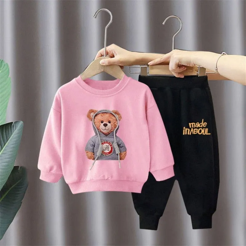 2Pcs Toddler Baby Bear Print Cotton Activewear Outfits