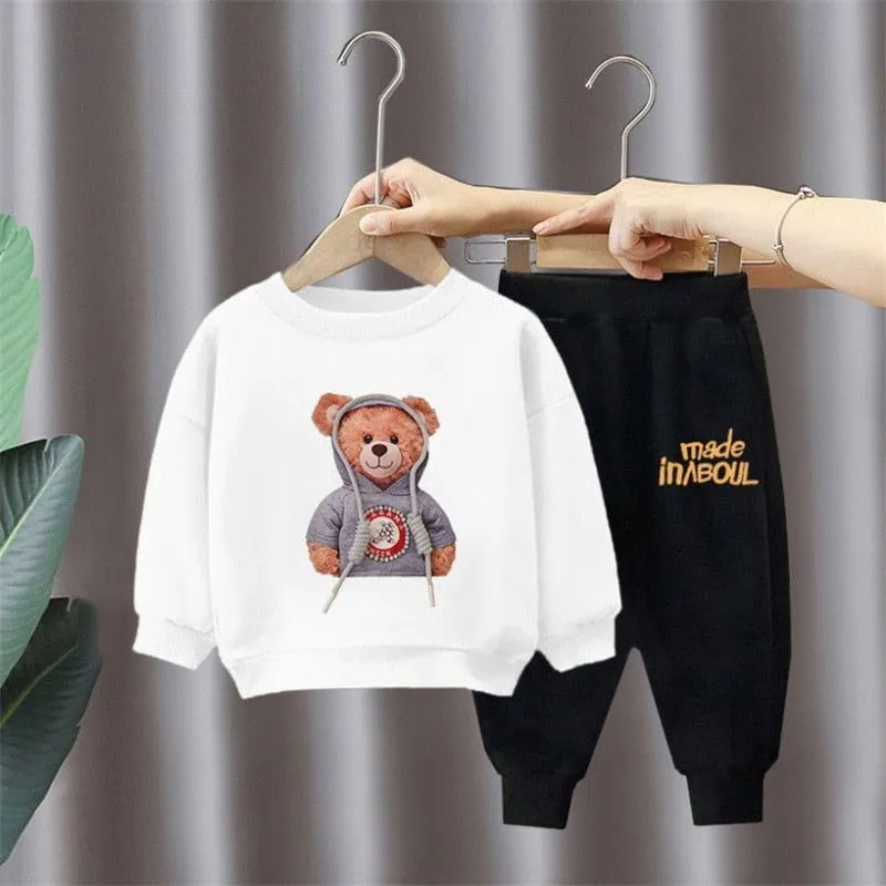 2Pcs Toddler Baby Bear Print Cotton Activewear Outfits