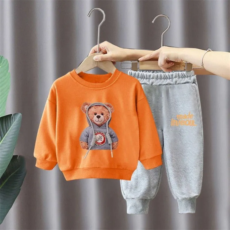 2Pcs Toddler Baby Bear Print Cotton Activewear Outfits