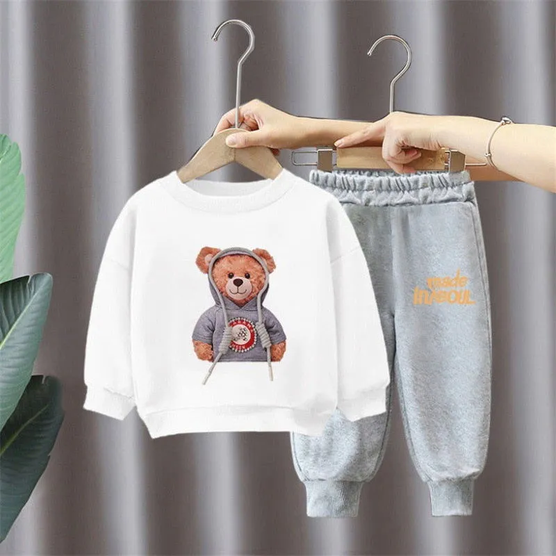 2Pcs Toddler Baby Bear Print Cotton Activewear Outfits