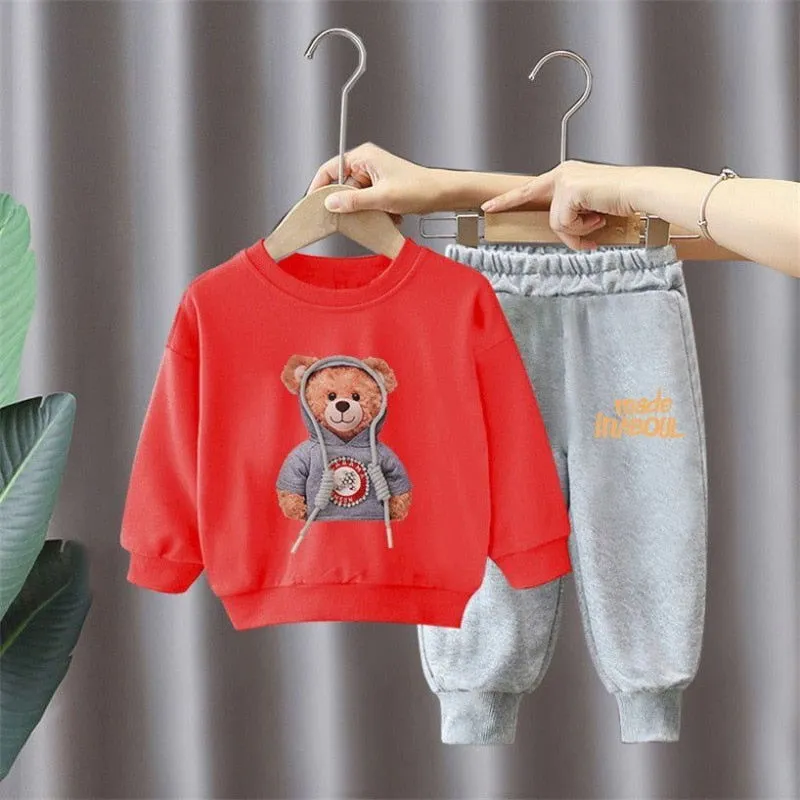 2Pcs Toddler Baby Bear Print Cotton Activewear Outfits