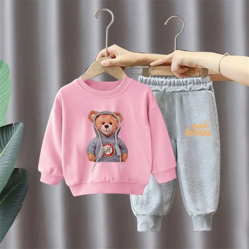 2Pcs Toddler Baby Bear Print Cotton Activewear Outfits