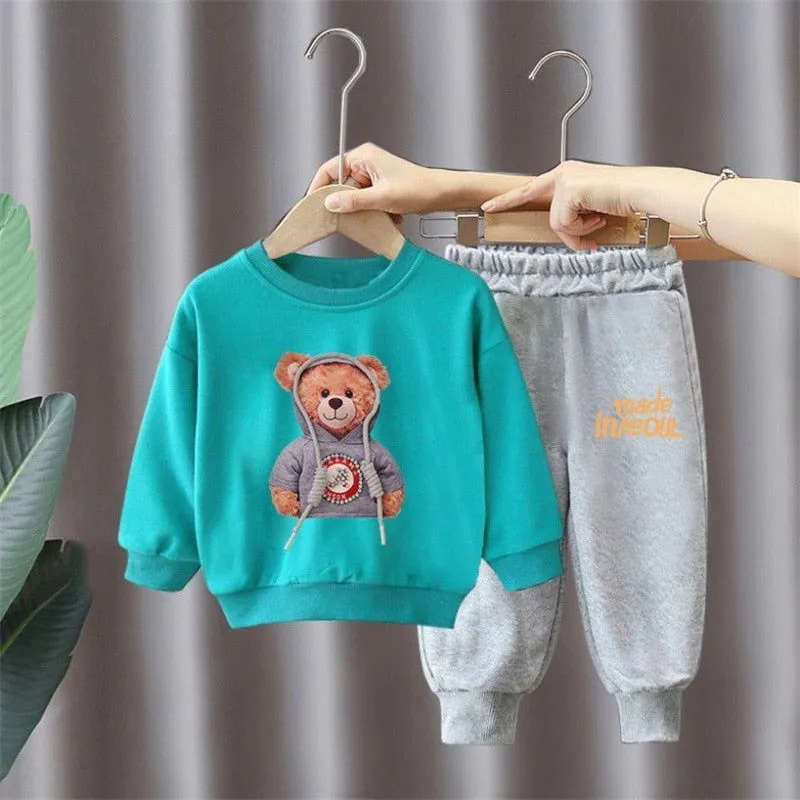 2Pcs Toddler Baby Bear Print Cotton Activewear Outfits