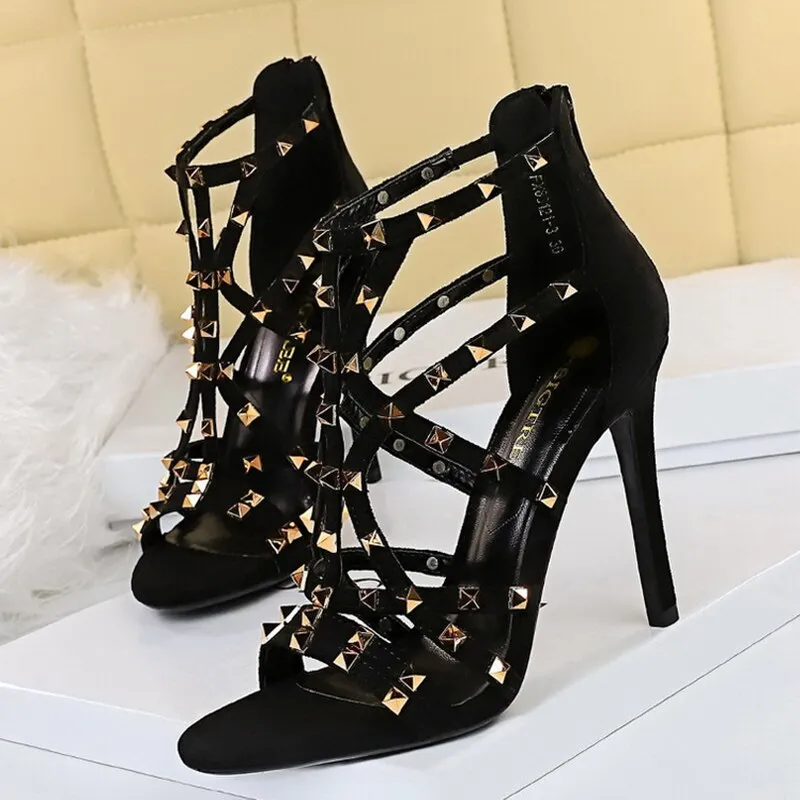 Amozae-2024 Women Fetish Stripper Rome Sandals Boots Design Lady Rivets 10.5cm High Heels Gladiator Studded Sandles Summer Nude Shoes