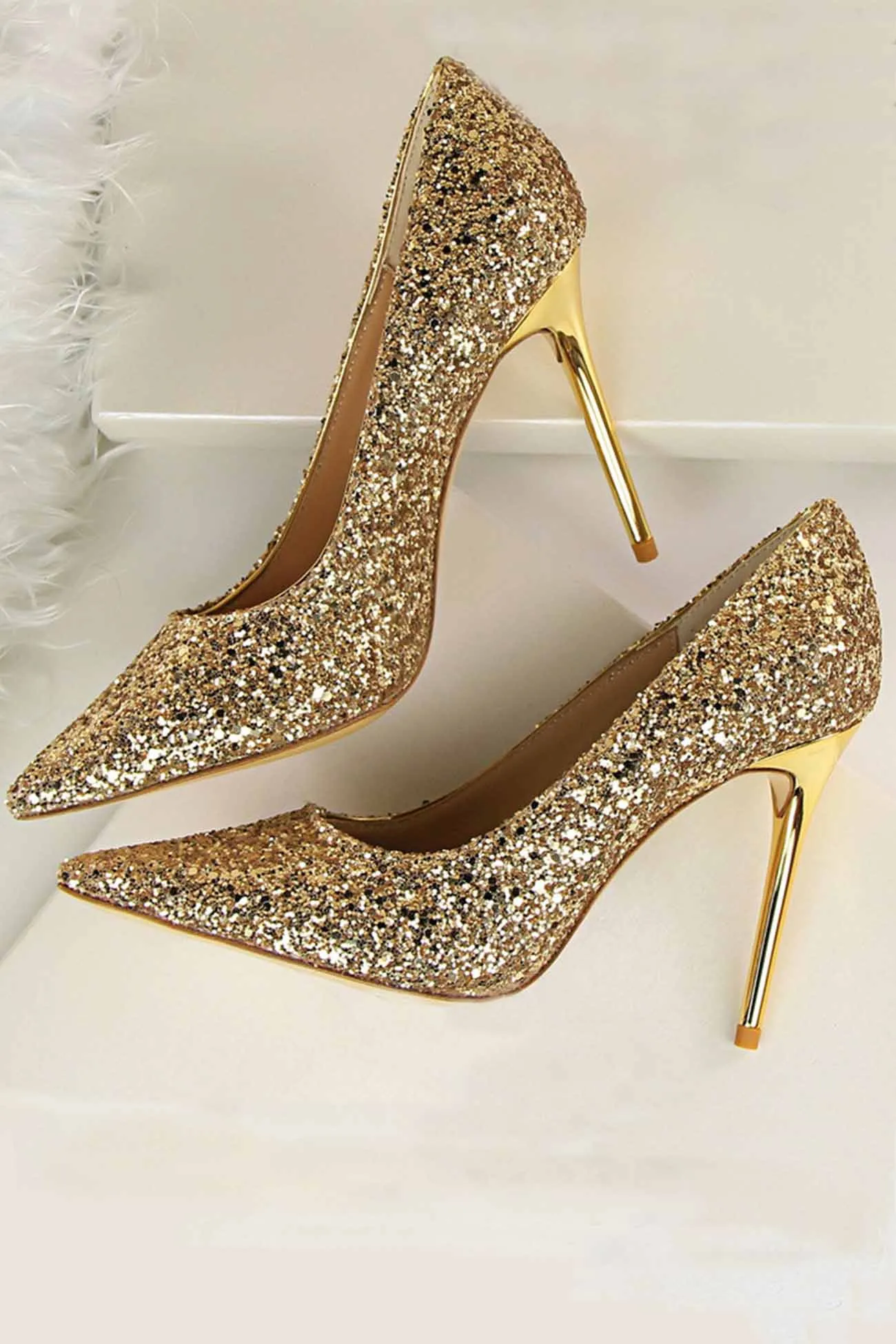 Amozae-Pointed Toe Sequined High Heels