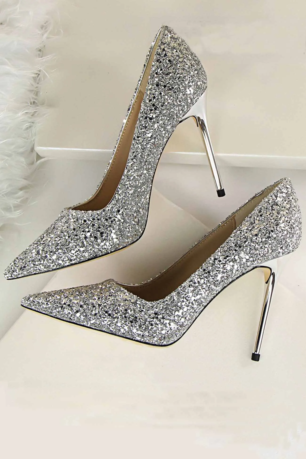 Amozae-Pointed Toe Sequined High Heels