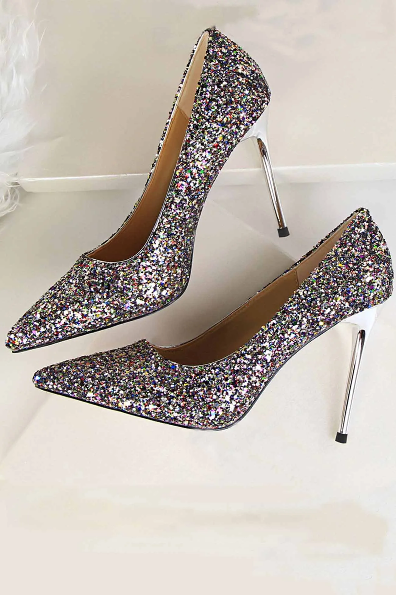 Amozae-Pointed Toe Sequined High Heels