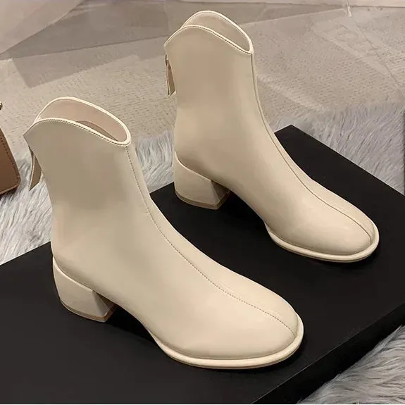 Amozae-Women Ankle Boots Comfy Winter Short Boot Ladies Plus Size 43 Zip Casual Round Toe Patent PU Fashions Beige Low Heel Boots Women