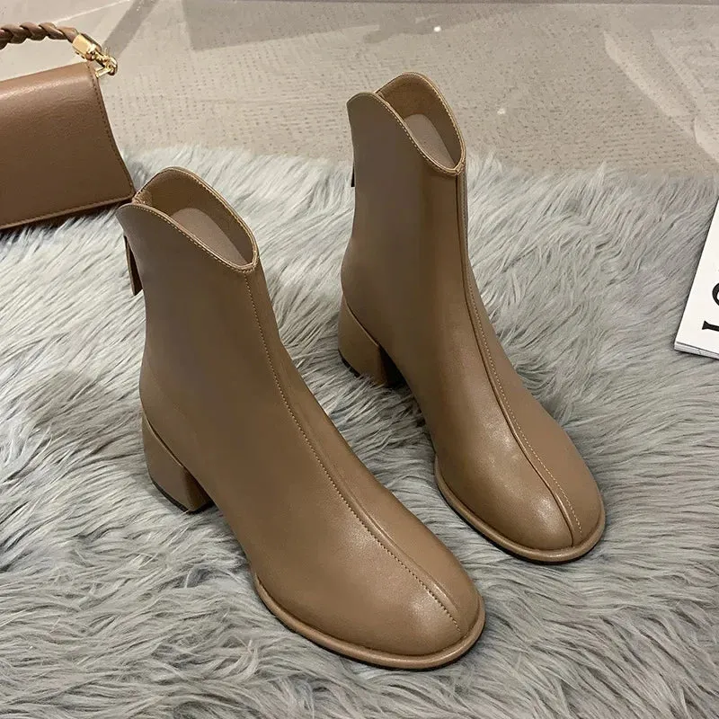 Amozae-Women Ankle Boots Comfy Winter Short Boot Ladies Plus Size 43 Zip Casual Round Toe Patent PU Fashions Beige Low Heel Boots Women