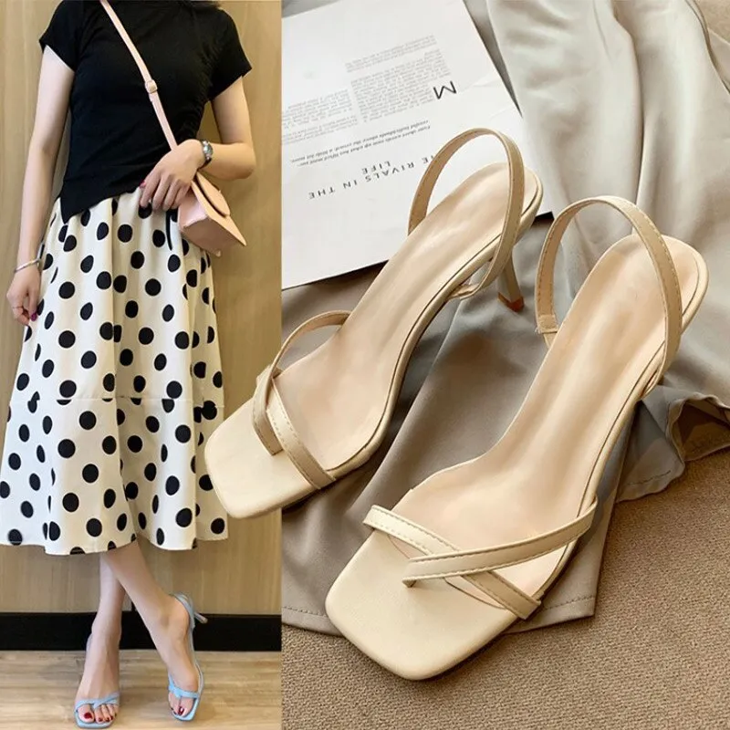 Amozae-- Women Sandals Clip Toe Fashion High Heels   Summer Shoes Ladies Squre Toe Slip On Dress New Woman Shoe Office Female Pumps