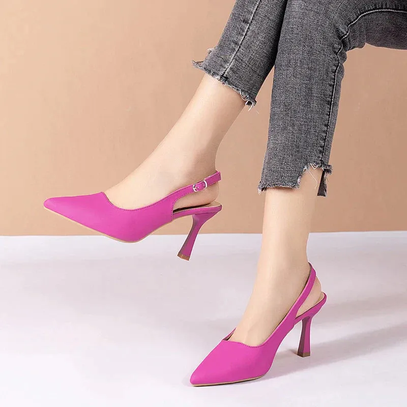 AMOZAE- -  Women's High Heels Slingback Pumps, Pointed Toe Stiletto Heel Sandals