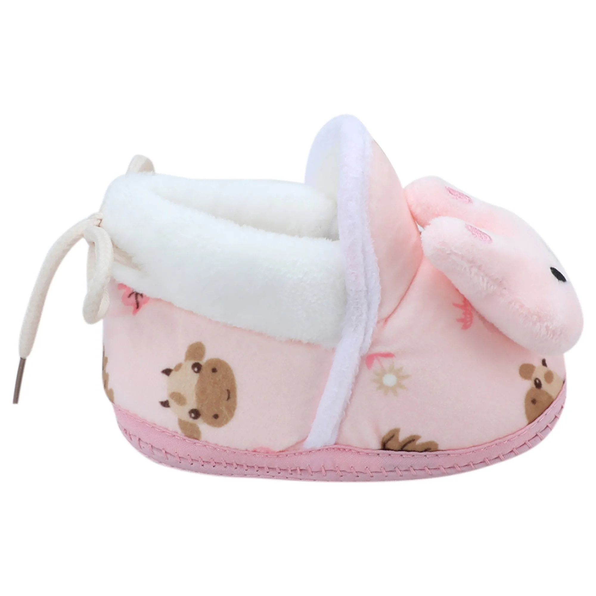 Baby Moo 3D Hunny Bunny Soft Slip-On Anti-Skid Plush Warm Booties - Peach