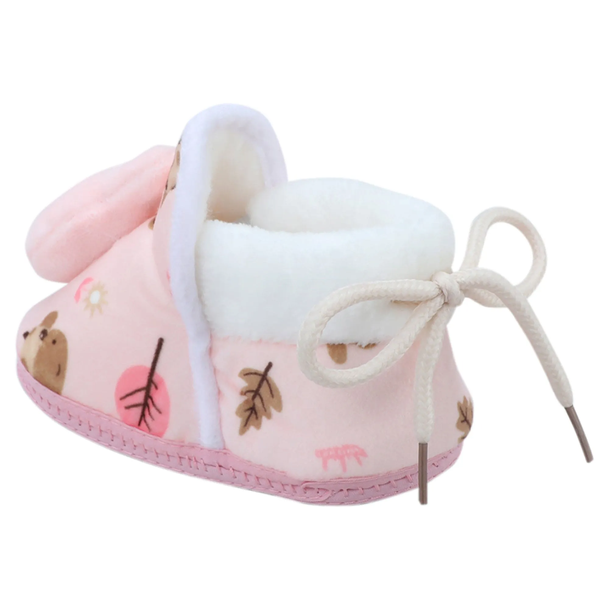 Baby Moo 3D Hunny Bunny Soft Slip-On Anti-Skid Plush Warm Booties - Peach