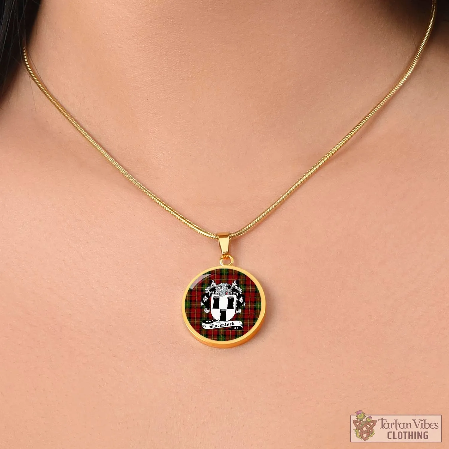 Blackstock Red Dress Tartan Circle Necklace with Family Crest