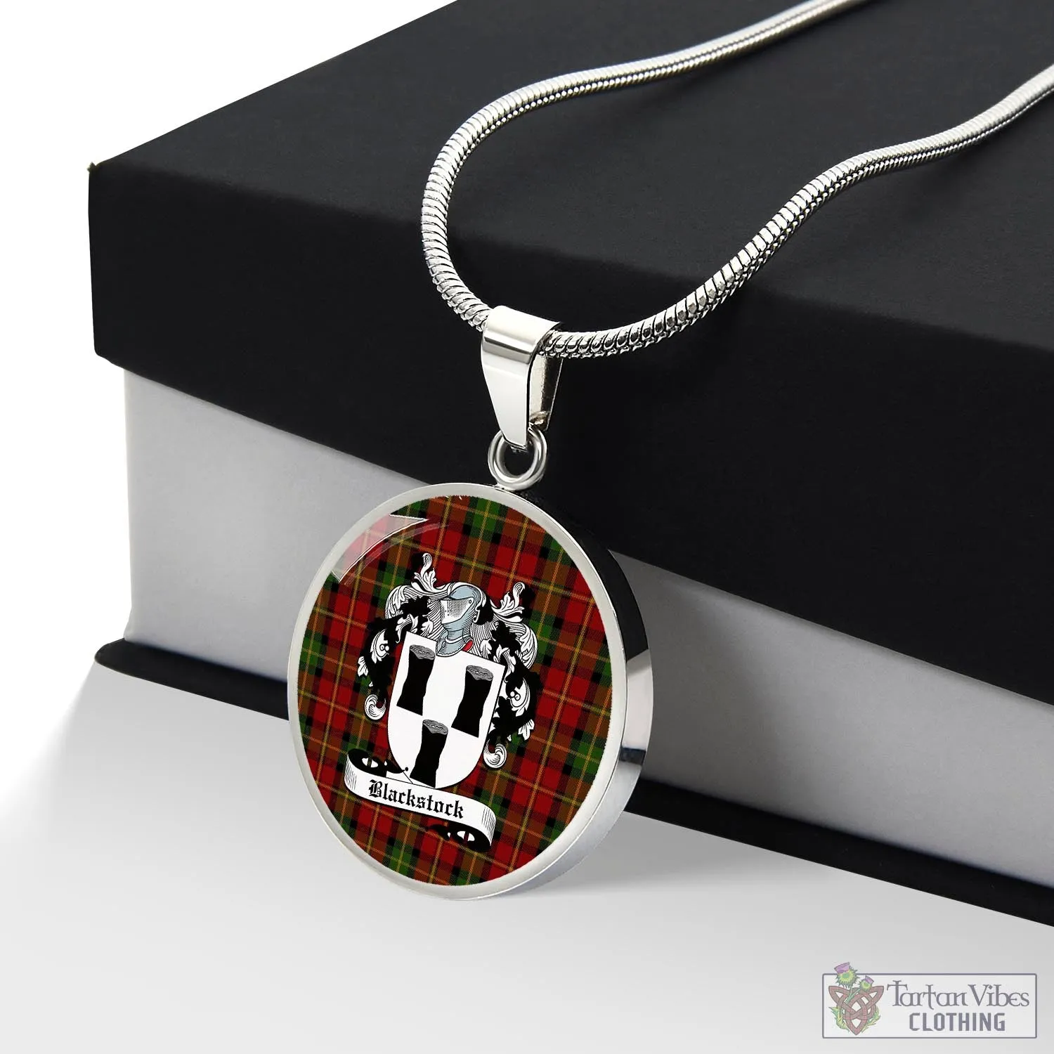 Blackstock Red Dress Tartan Circle Necklace with Family Crest