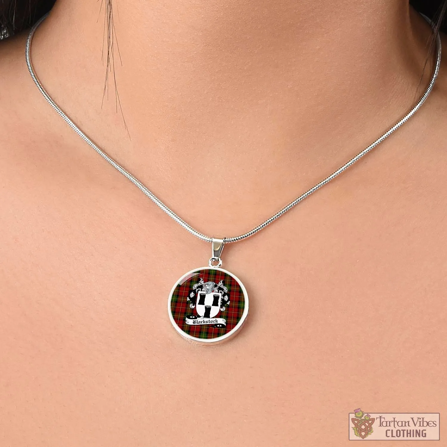 Blackstock Red Dress Tartan Circle Necklace with Family Crest