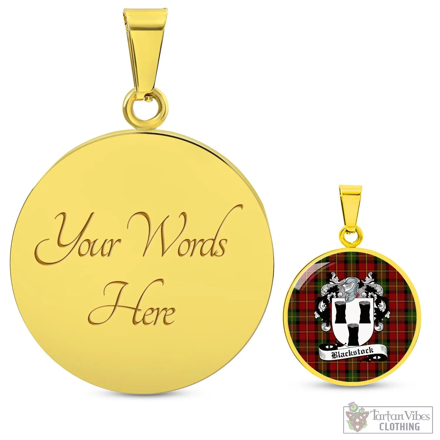 Blackstock Red Dress Tartan Circle Necklace with Family Crest