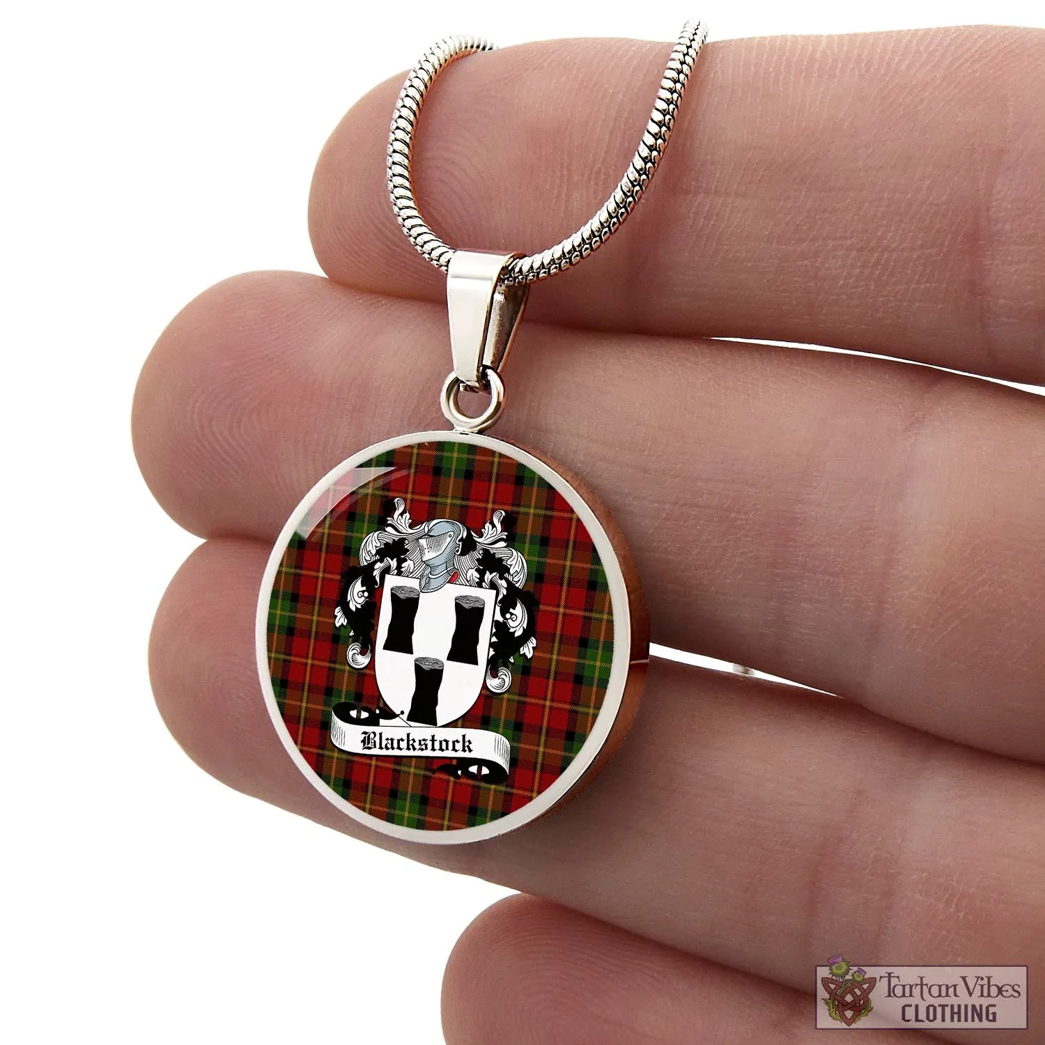 Blackstock Red Dress Tartan Circle Necklace with Family Crest