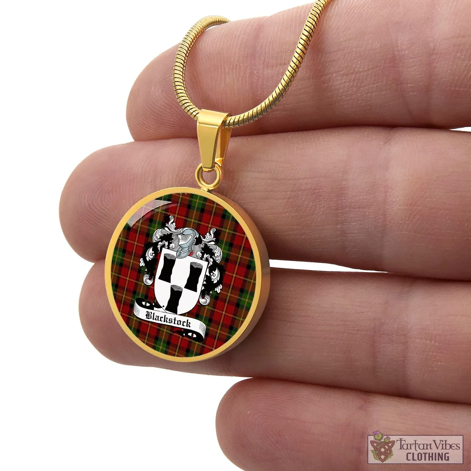 Blackstock Red Dress Tartan Circle Necklace with Family Crest