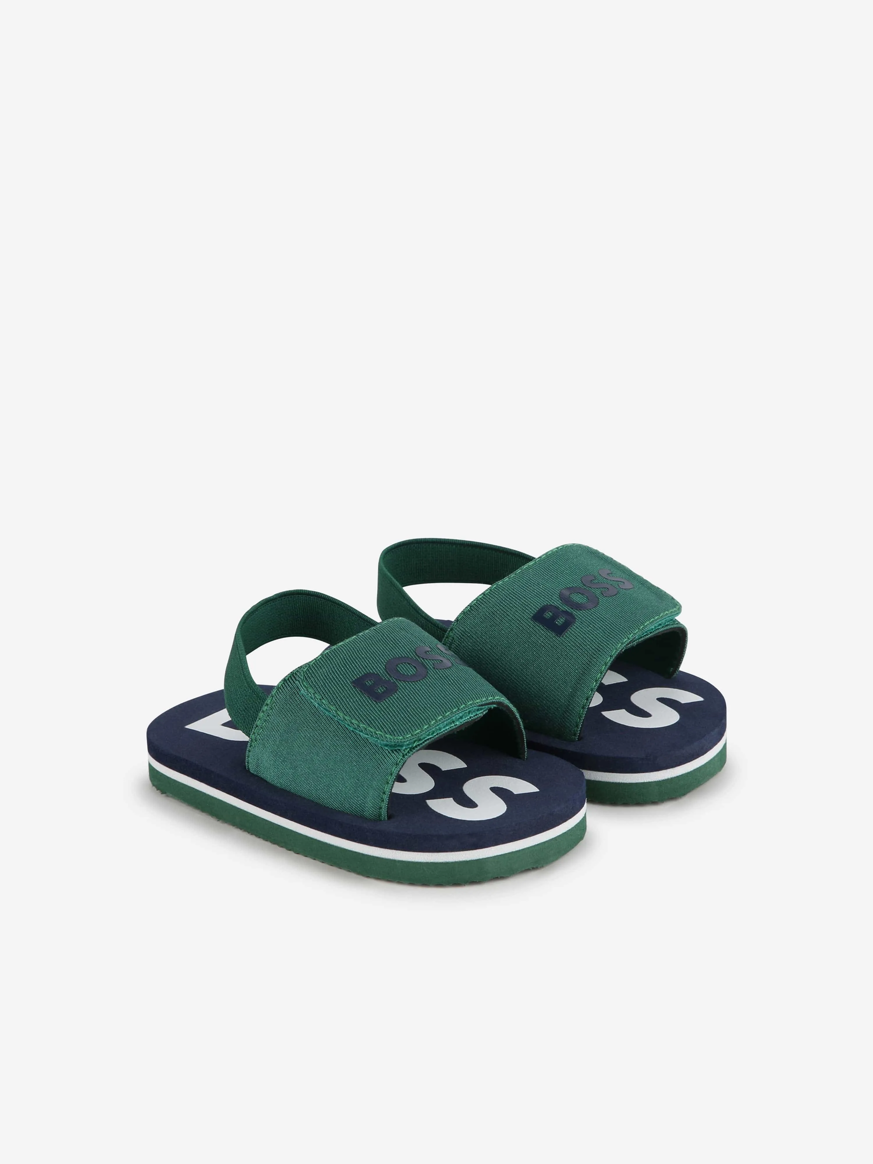 BOSS Boys Logo Sandals in Green