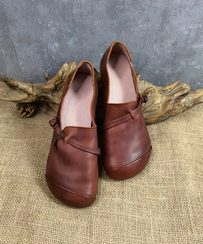 Brown Flat Feet Shoes Cowhide Leather Fashion Buckle Strap Flat Shoes