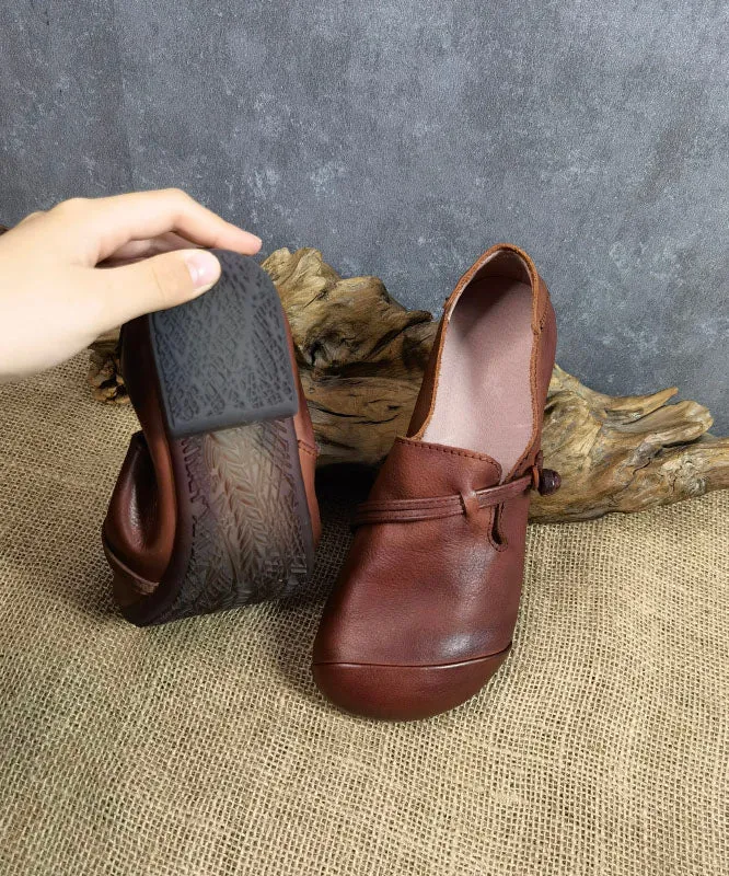 Brown Flat Feet Shoes Cowhide Leather Fashion Buckle Strap Flat Shoes