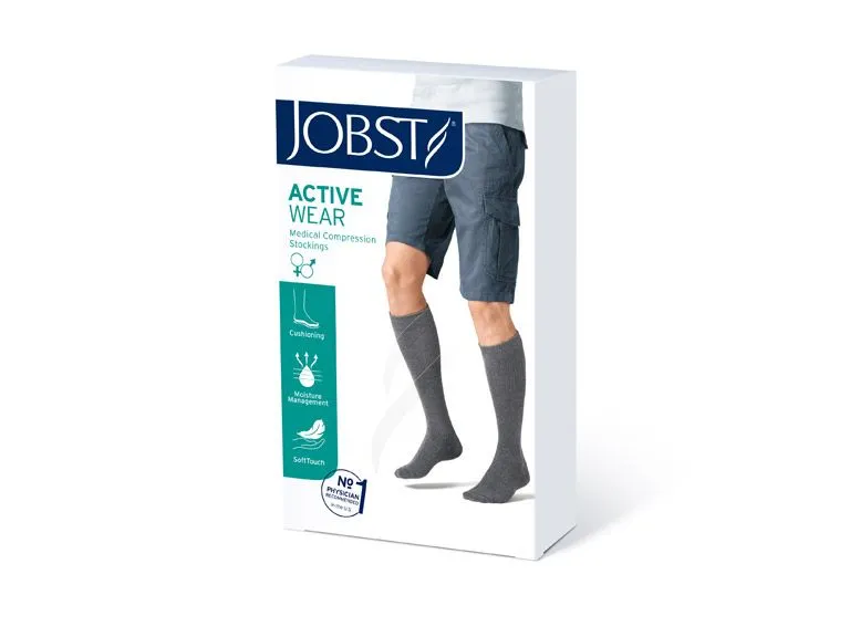 Bsn Medical Jobst Activewear Socks Stocking Compression Kn 15-20Closed Denim Blu Lg 1/Pr