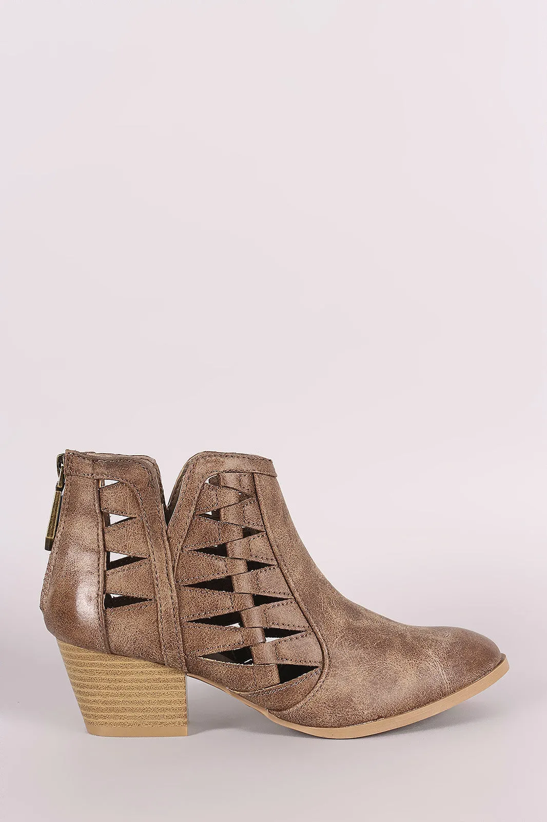 Distressed Cutout Almond Toe Western Booties