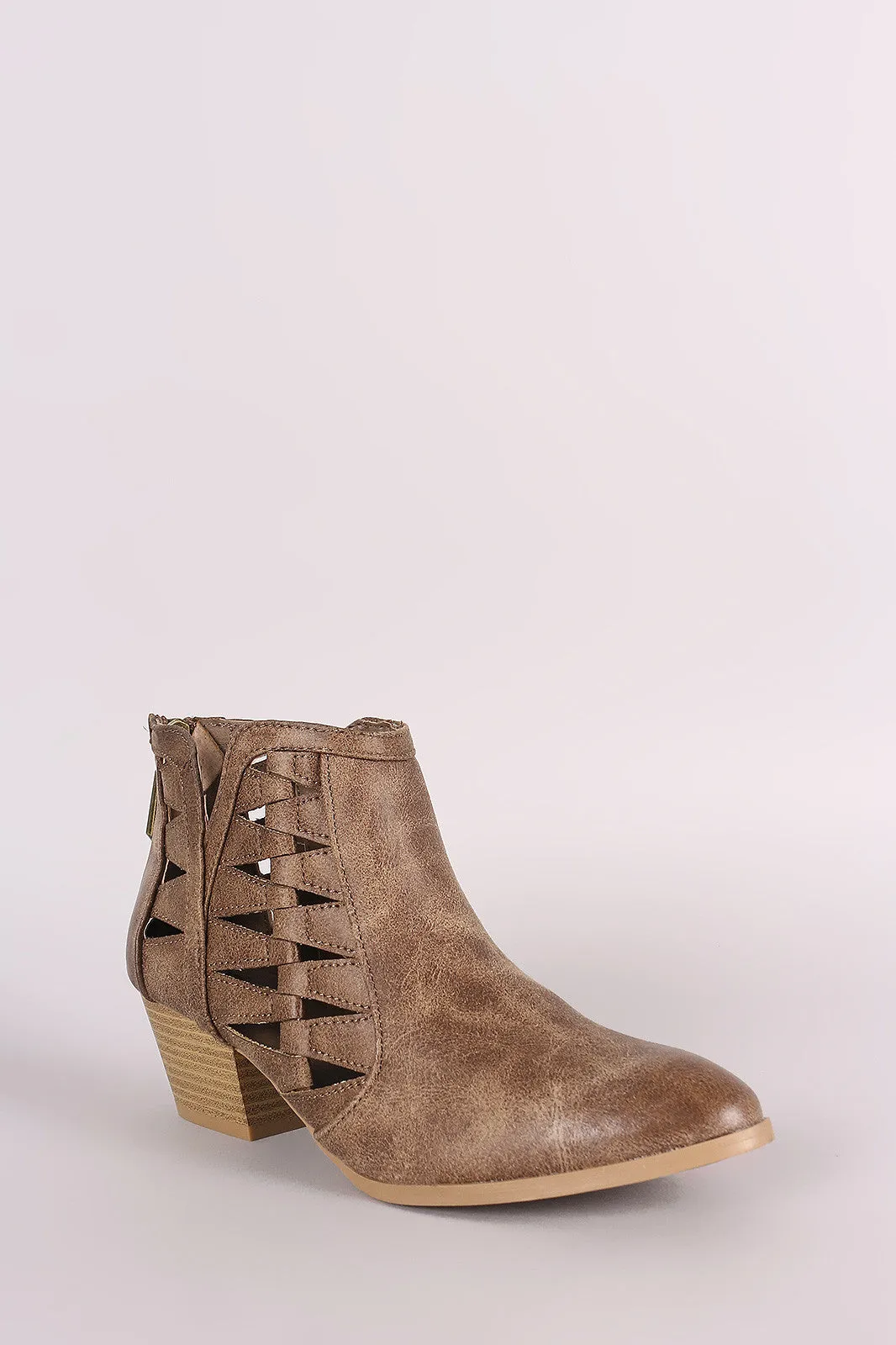 Distressed Cutout Almond Toe Western Booties