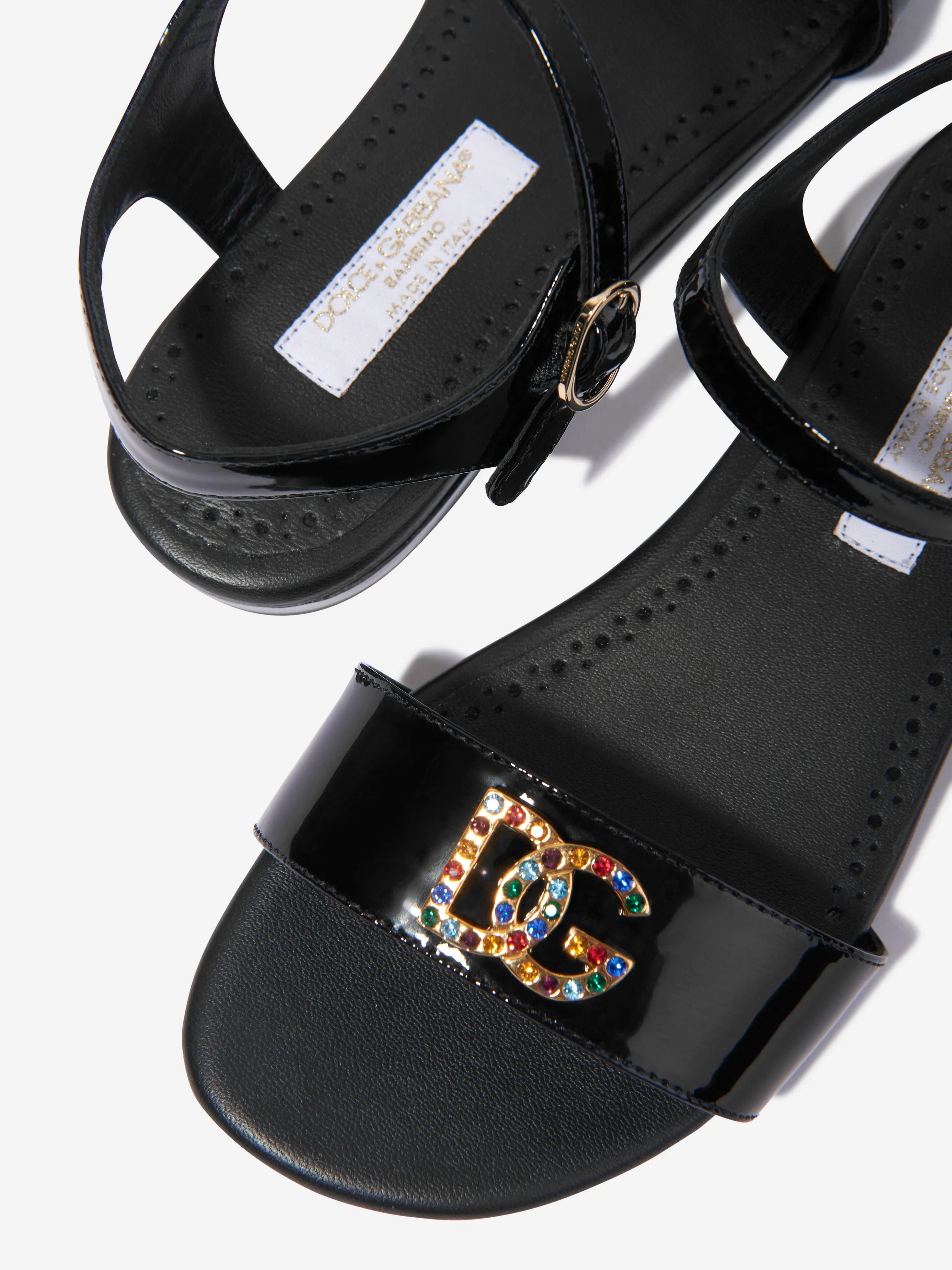 Dolce & Gabbana Girls Leather Logo Sandals in Black