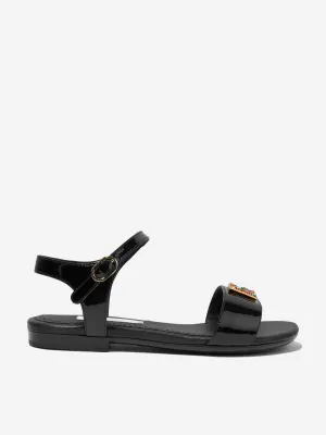 Dolce & Gabbana Girls Leather Logo Sandals in Black