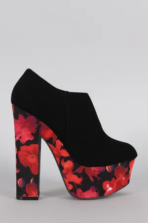 Dollhouse Round Toe Floral Print Platform Heeled Booties