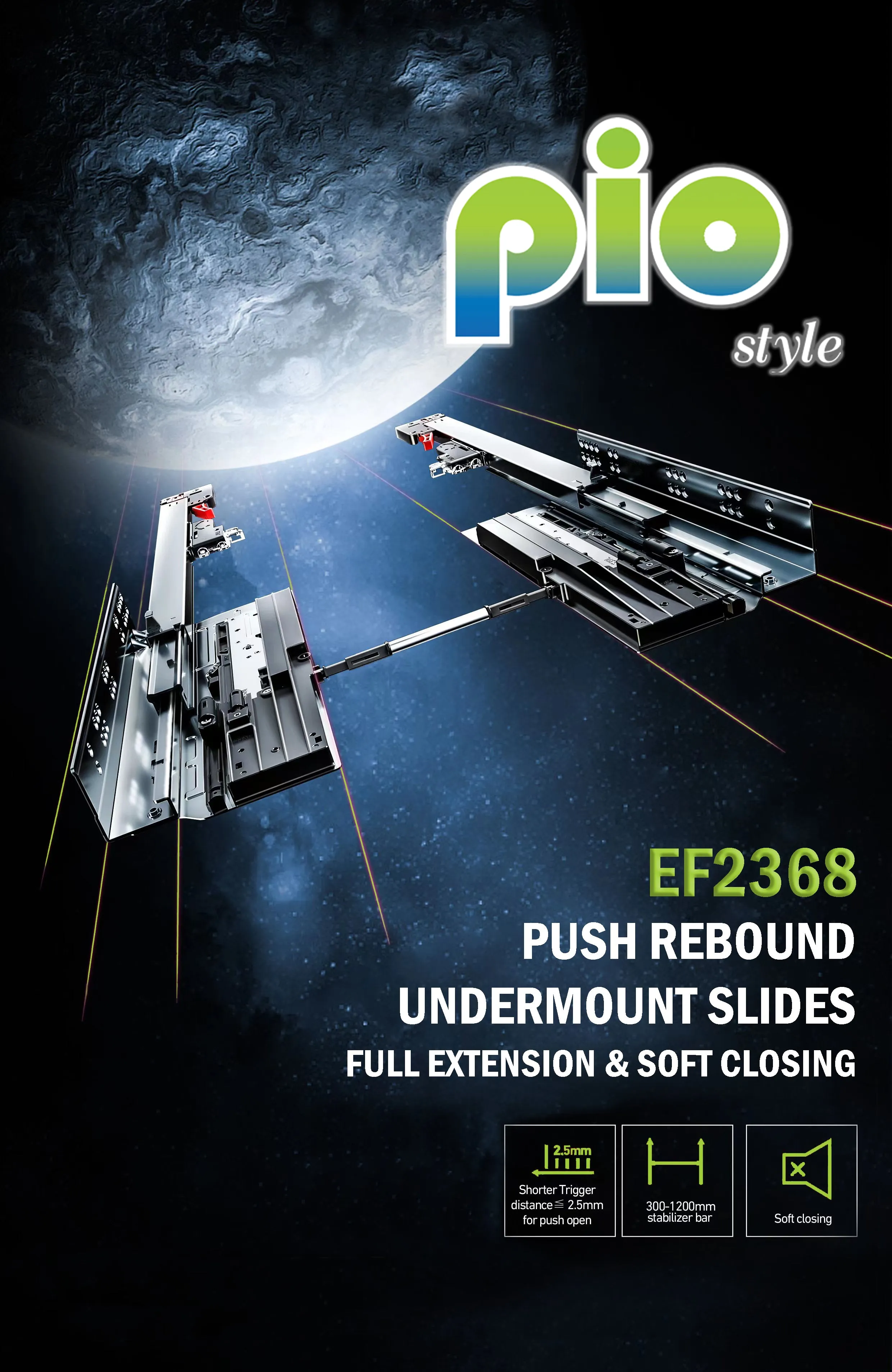 EF2368 Push Rebound Soft Closing Undermount Drawer Slides