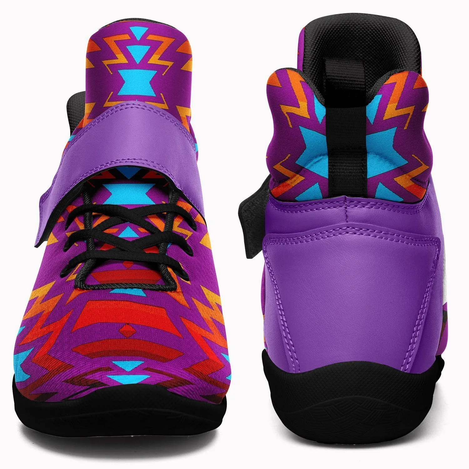 Fire Colors and Turquoise Purple Ipottaa Basketball / Sport High Top Shoes - Black Sole