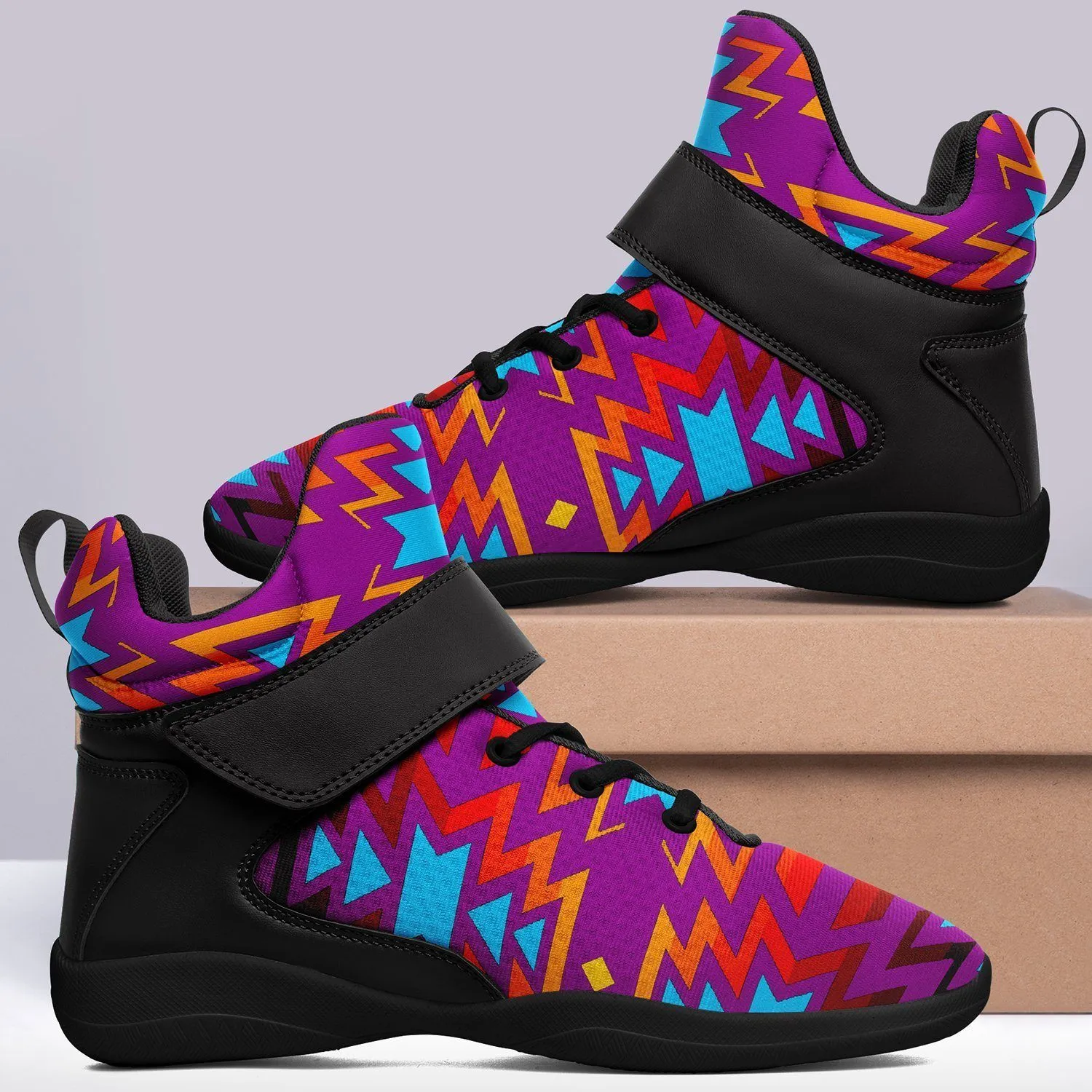 Fire Colors and Turquoise Purple Ipottaa Basketball / Sport High Top Shoes - Black Sole