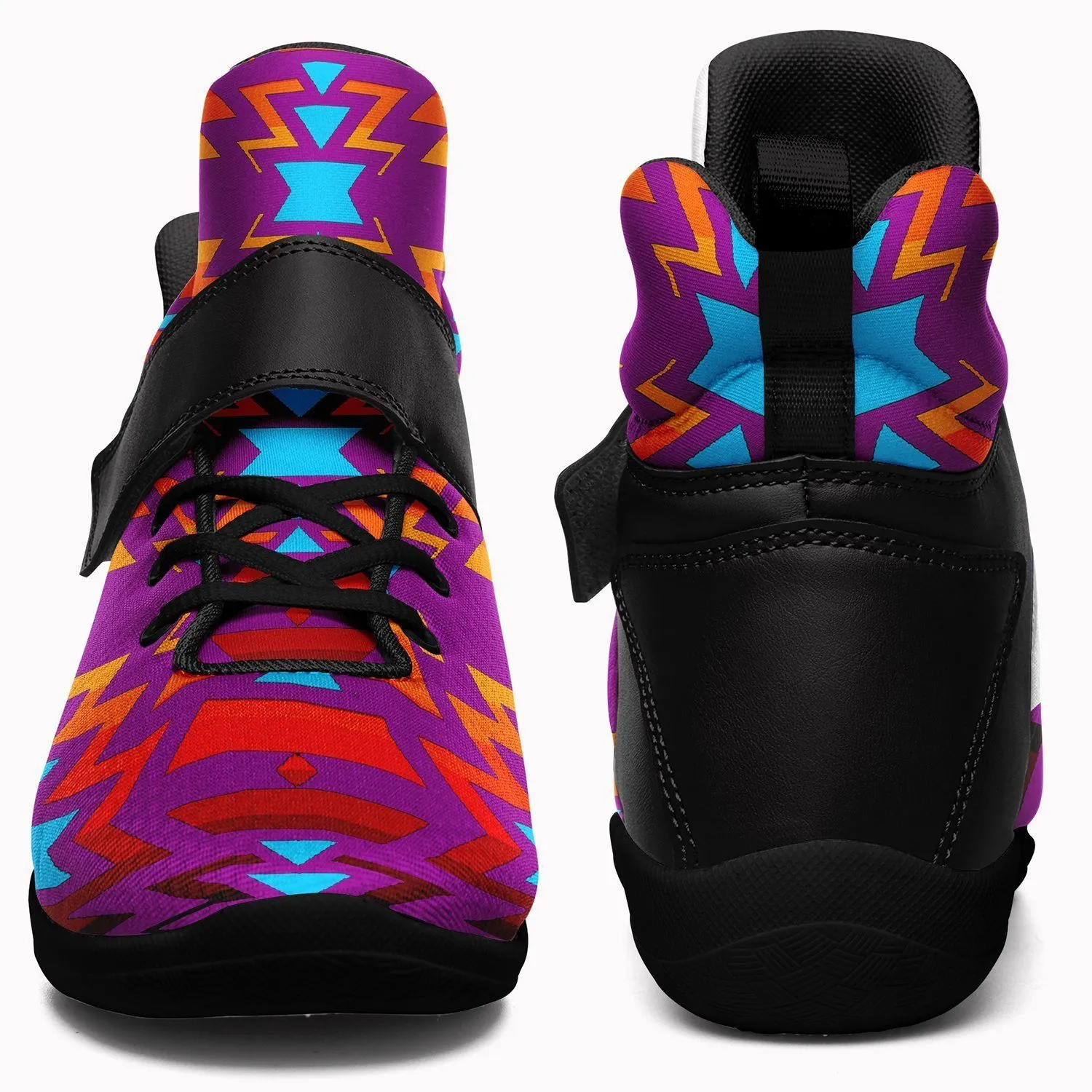 Fire Colors and Turquoise Purple Ipottaa Basketball / Sport High Top Shoes - Black Sole