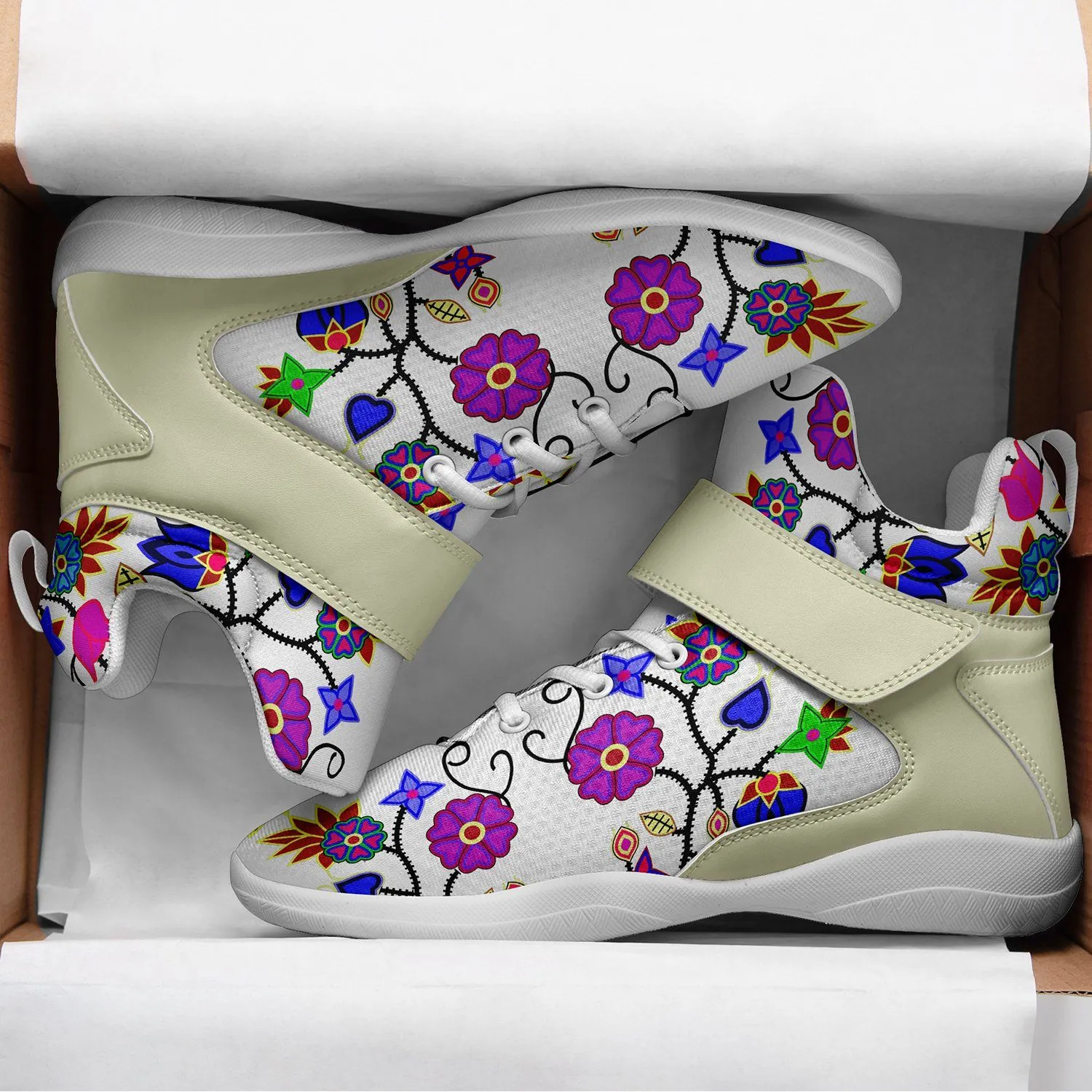 Floral Beadwork Seven Clans White Ipottaa Basketball / Sport High Top Shoes