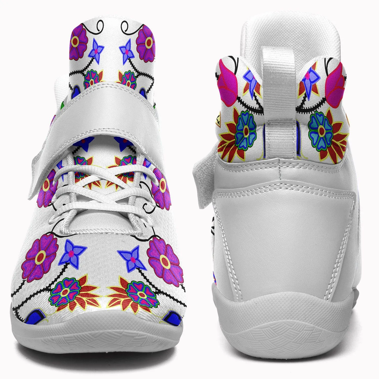 Floral Beadwork Seven Clans White Ipottaa Basketball / Sport High Top Shoes