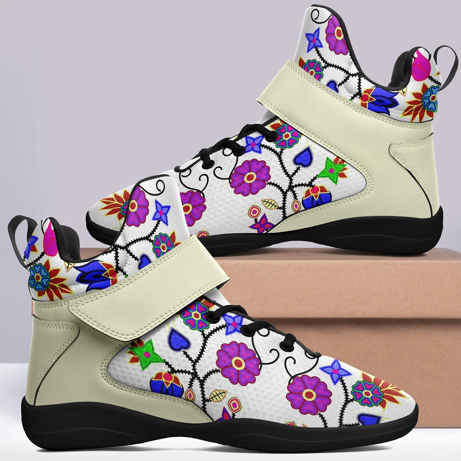 Floral Beadwork Seven Clans White Ipottaa Basketball / Sport High Top Shoes