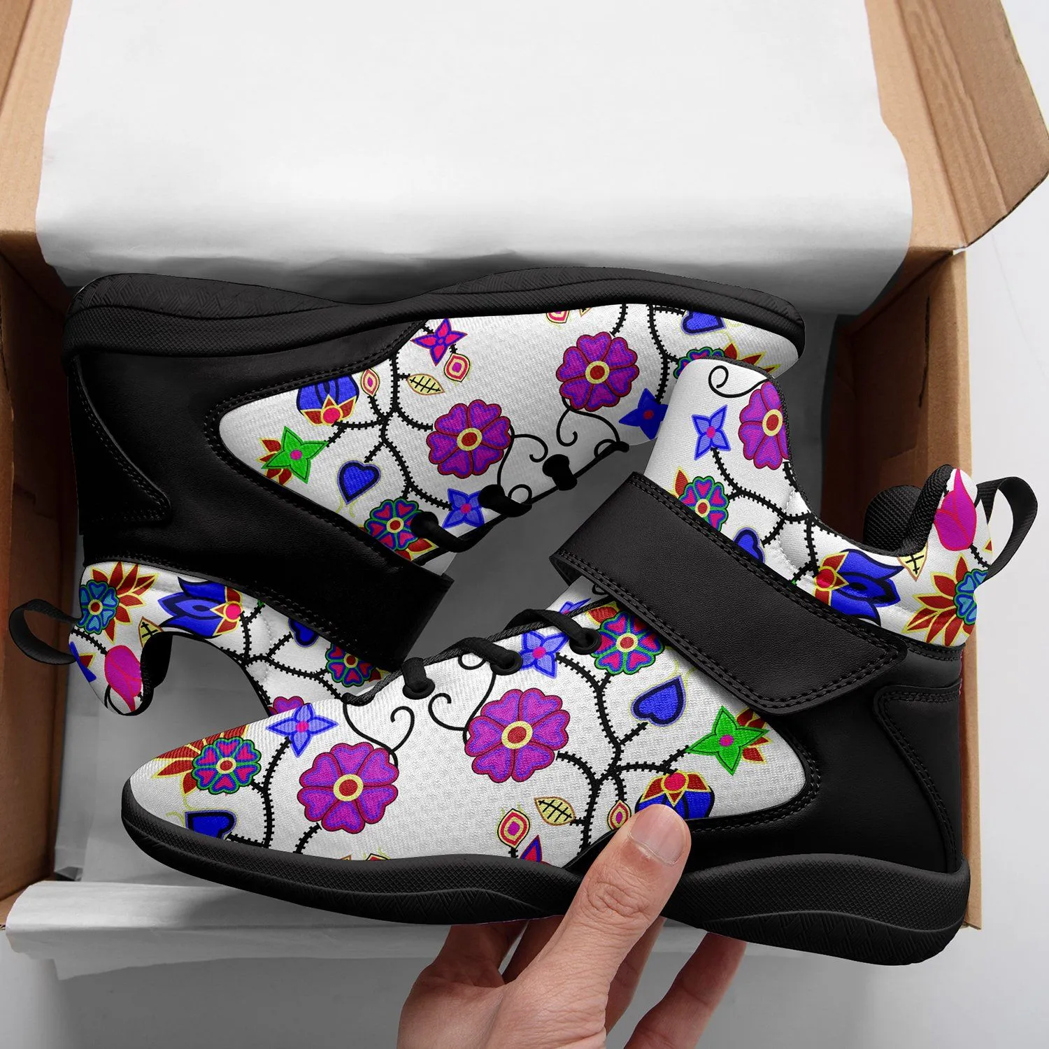 Floral Beadwork Seven Clans White Ipottaa Basketball / Sport High Top Shoes