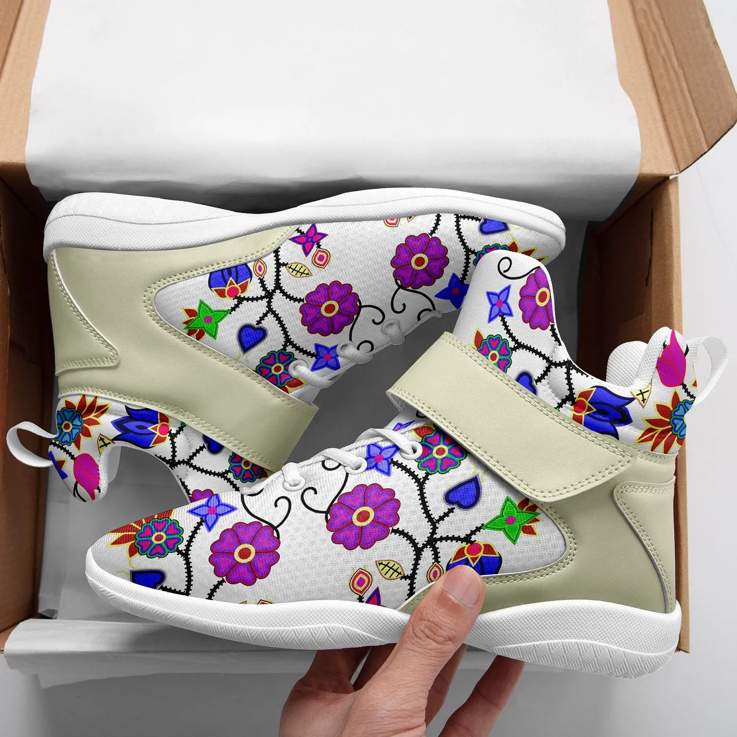 Floral Beadwork Seven Clans White Ipottaa Basketball / Sport High Top Shoes