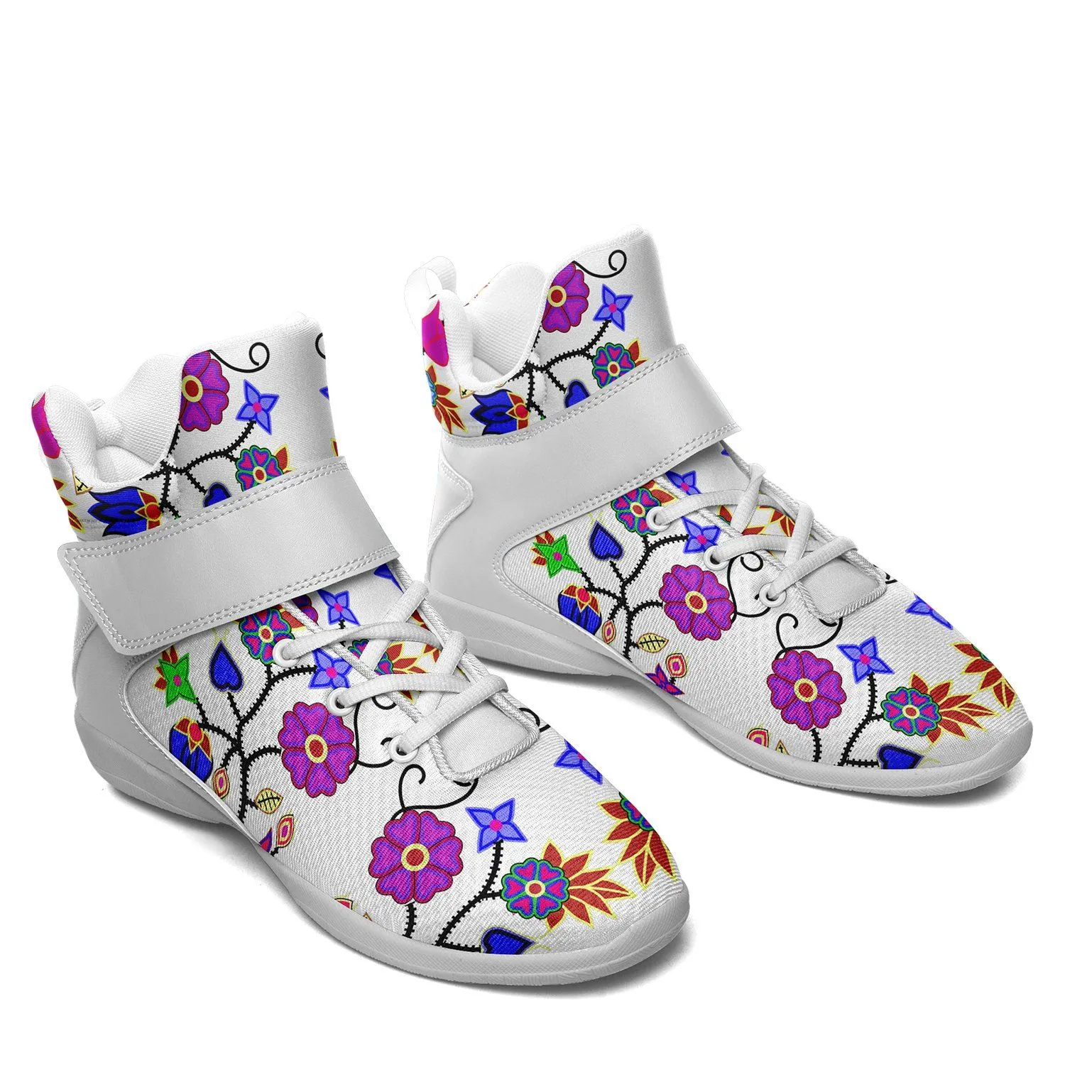 Floral Beadwork Seven Clans White Ipottaa Basketball / Sport High Top Shoes