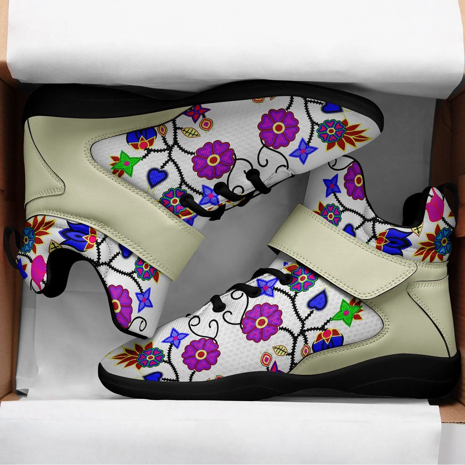 Floral Beadwork Seven Clans White Ipottaa Basketball / Sport High Top Shoes