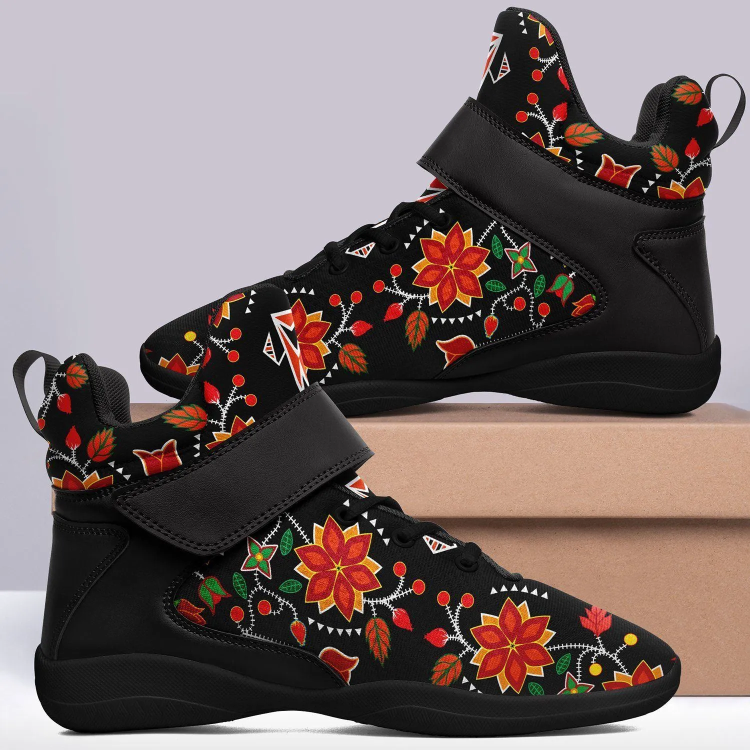 Floral Beadwork Six Bands Ipottaa Basketball / Sport High Top Shoes - Black Sole