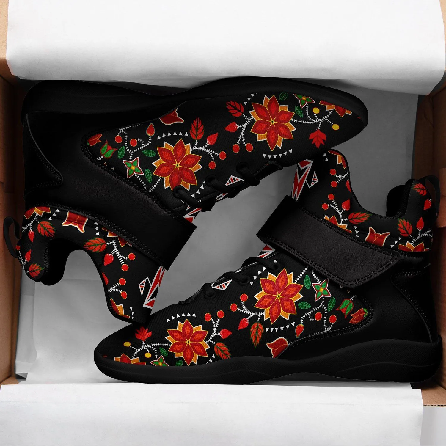 Floral Beadwork Six Bands Ipottaa Basketball / Sport High Top Shoes - Black Sole