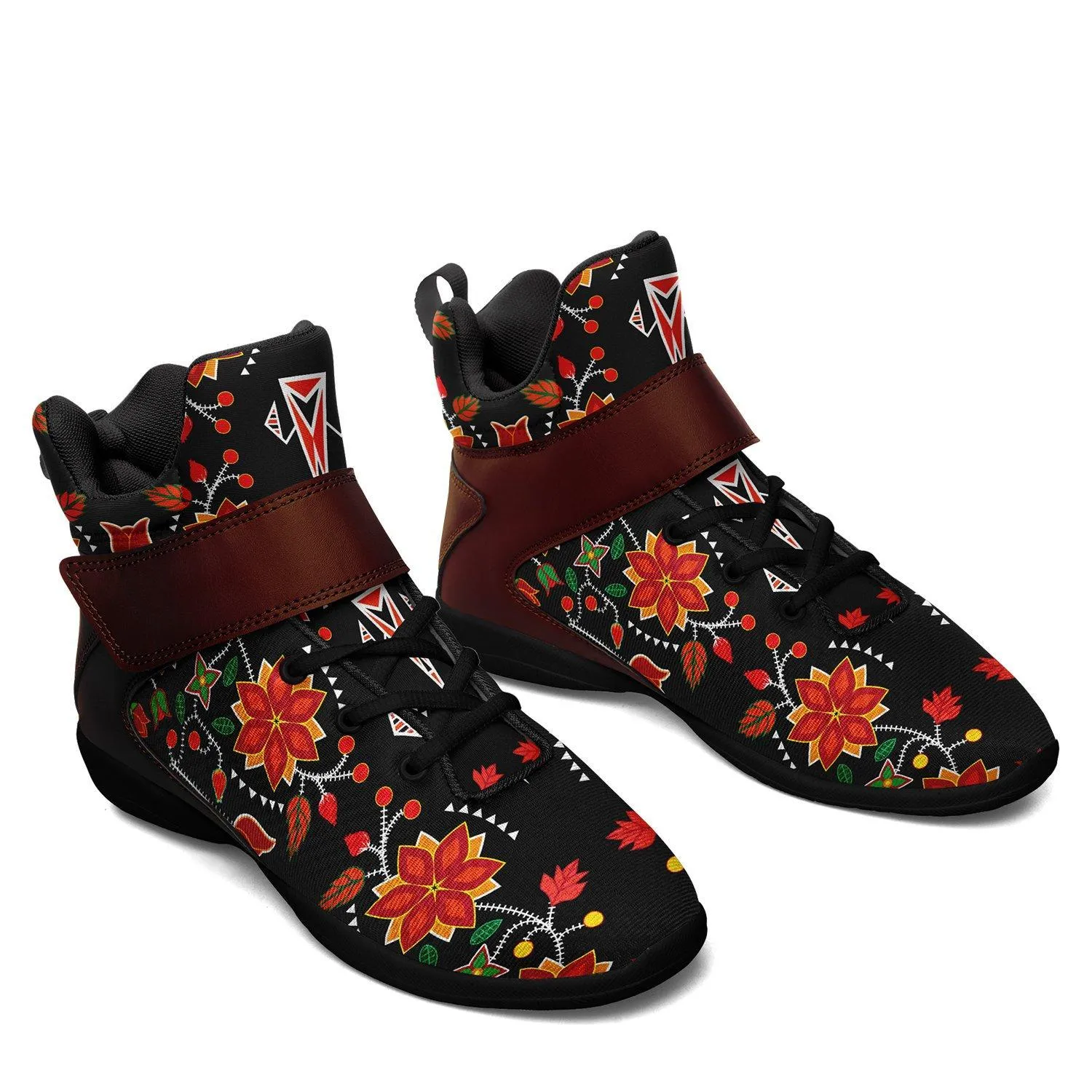 Floral Beadwork Six Bands Ipottaa Basketball / Sport High Top Shoes - Black Sole