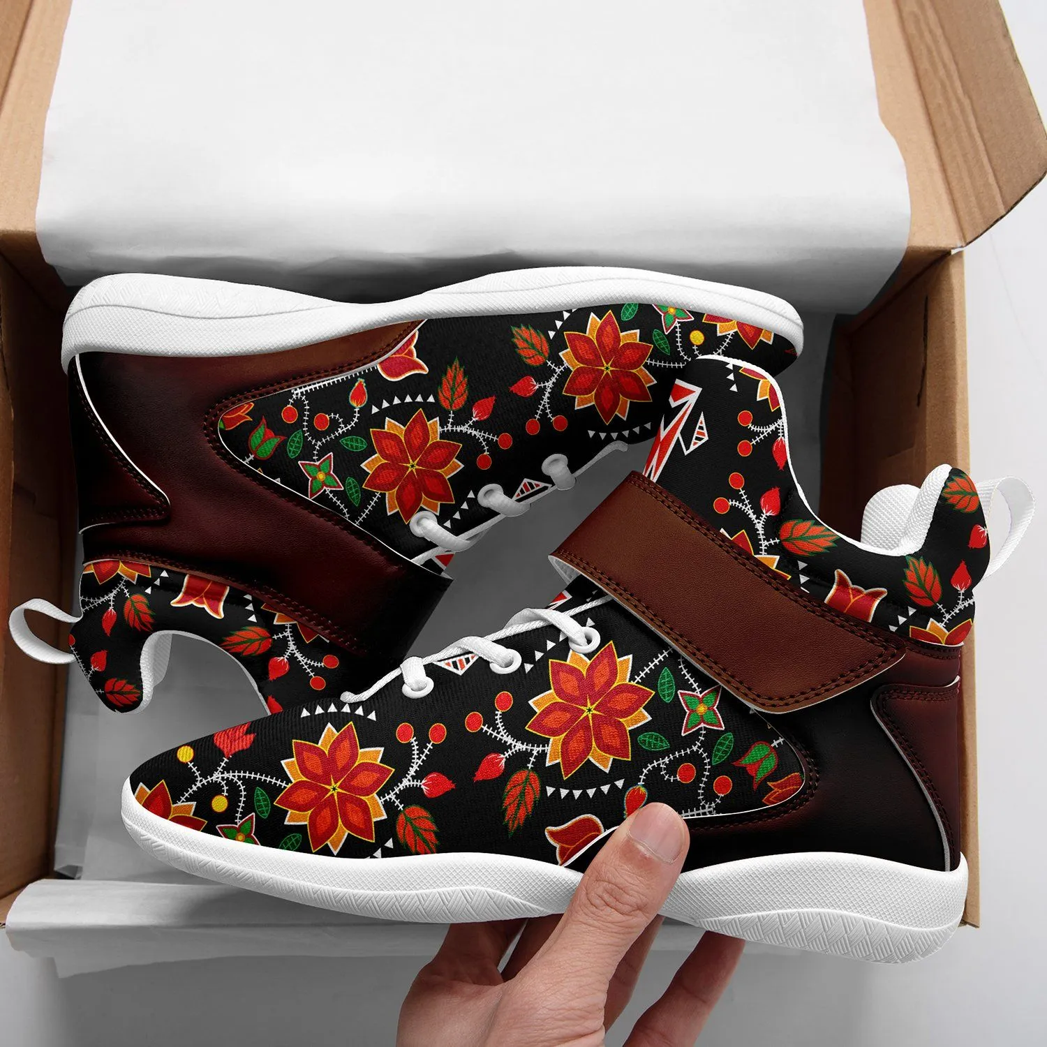 Floral Beadwork Six Bands Ipottaa Basketball / Sport High Top Shoes